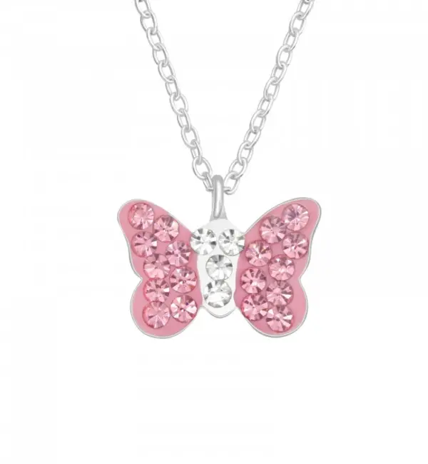 KAYA sieraden Zilveren kinderketting roze vlinder