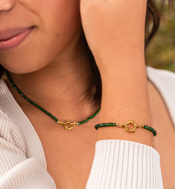 KAYA sieraden Bracelet and Necklace Set Green with Round Lock 'Urban Chic' | Stainless Steel