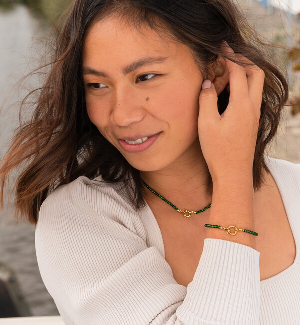 KAYA sieraden Bracelet and Necklace Set Green with Round Lock 'Urban Chic' | Stainless Steel