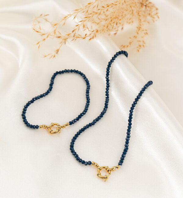 KAYA sieraden Bracelet and Necklace Set Blue with Round Lock 'Urban Chic' | Stainless Steel