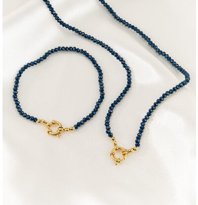 KAYA sieraden Bracelet and Necklace Set Blue with Round Lock 'Urban Chic' | Stainless Steel