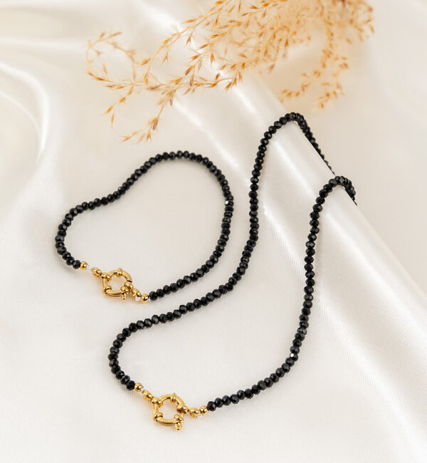 KAYA sieraden Bracelet and Necklace Set Black with Round Lock 'Urban Chic' | Stainless Steel