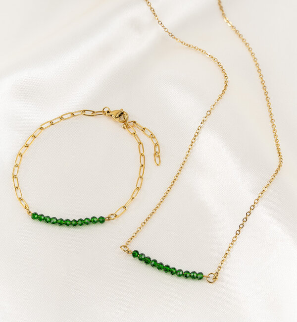 KAYA sieraden Bracelet and Necklace Set Green 'Urban Chic' | Stainless Steel