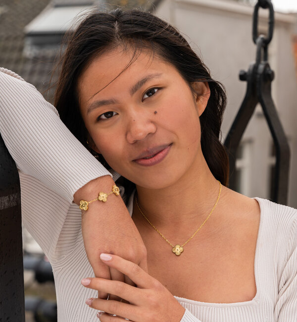 KAYA sieraden Clover Bracelet and Necklace Set 'Lucky' | Stainless Steel