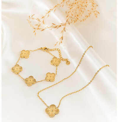KAYA sieraden Clover Bracelet and Necklace Set 'Lucky' | Stainless Steel