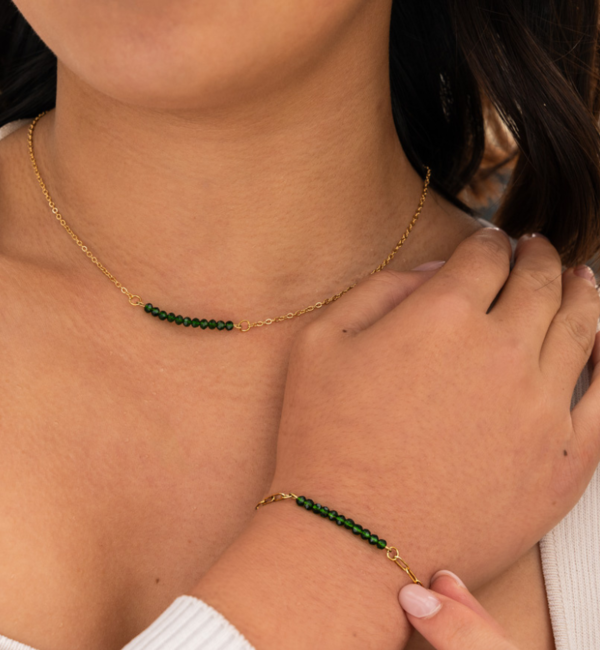 KAYA sieraden Bracelet and Necklace Set Green 'Urban Chic' | Stainless Steel