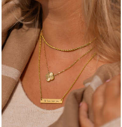 KAYA sieraden Klaver Ketting Set 'Lucky' met Gravure | Stainless steel