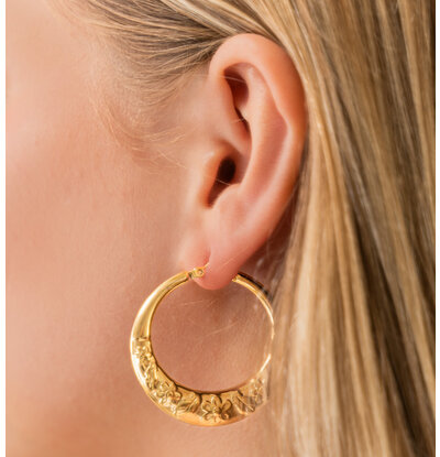 KAYA sieraden Statement hoop earrings ‘Little Flowers’ 40 mm | Stainless Steel