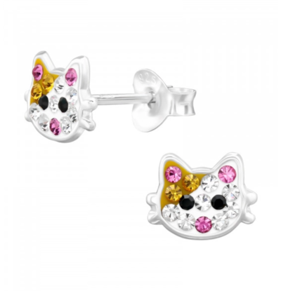 KAYA sieraden Silver children’s earrings ‘Kitten’ with crystals