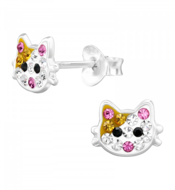 KAYA sieraden Silver Children's Earrings 'Kitten' with Crystals