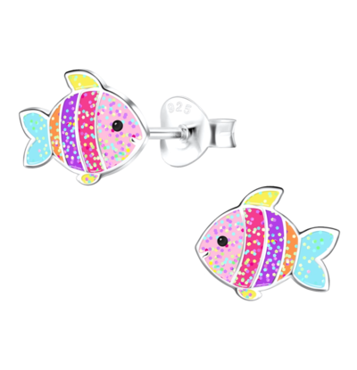 KAYA sieraden Silver children’s earrings ‘Little Fish’ with glitter