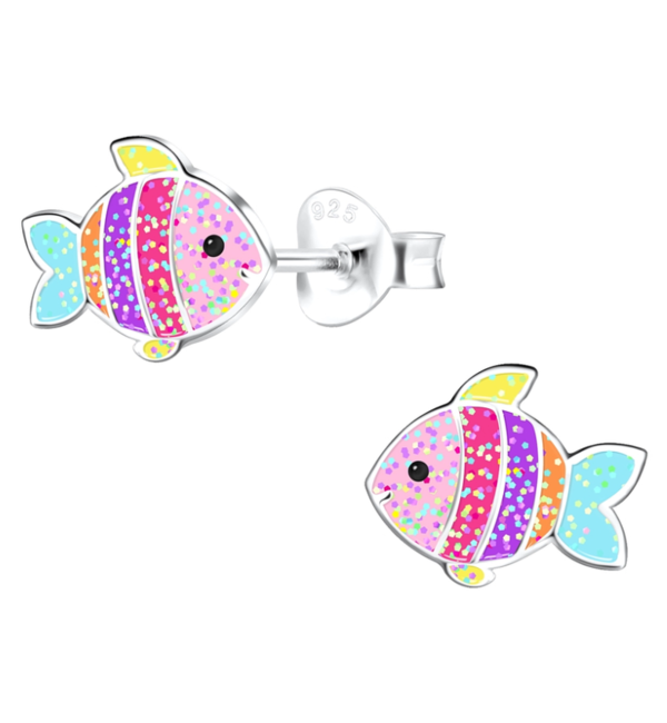 KAYA sieraden Silver children’s earrings ‘Little Fish’ with glitter