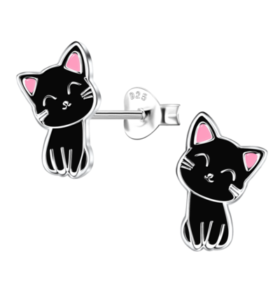 KAYA sieraden SANEREN >> Kinderoorbellen 'Poesje' - Zwart