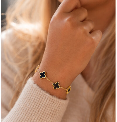 KAYA sieraden Bracelet 'Clover' | Stainless Steel - Black