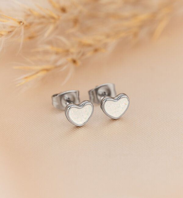 KAYA sieraden Earrings Hearts White | Stainless Steel