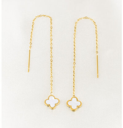 KAYA sieraden Long Clover Earrings | Stainless Steel - White