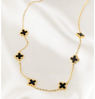 KAYA sieraden Pave Clover Necklace White| Stainless Steel