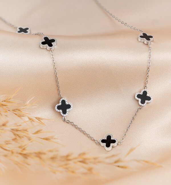 KAYA sieraden Pave Clover Necklace White | Stainless Steel