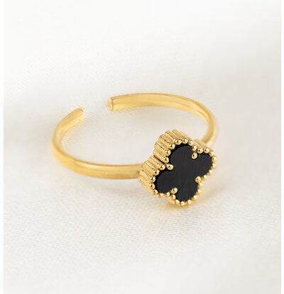 KAYA sieraden Klaver Ring | Stainless Steel - Zwart