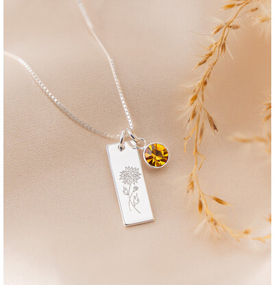 KAYA sieraden Geboortebloem Ketting met Geboortesteen 'Bar'