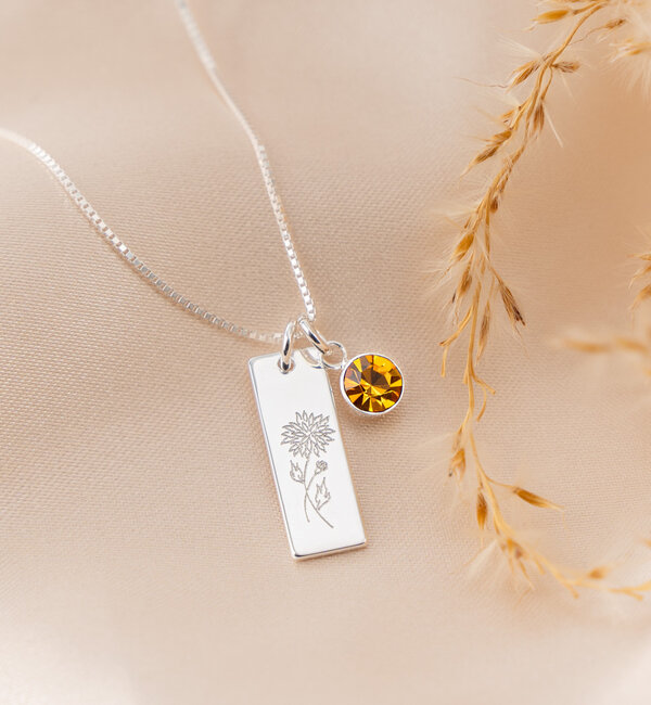 KAYA sieraden Necklace with Birth Flower and Birthstone 'Bar'