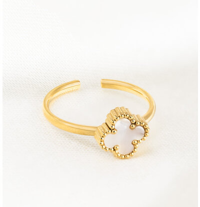 KAYA sieraden Clover Ring | Stainless Steel - White