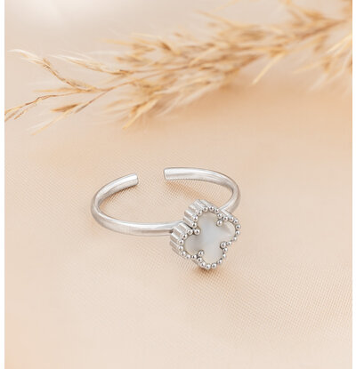 KAYA sieraden Klaver Ring | Stainless Steel - Wit