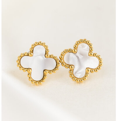 KAYA sieraden Earrings Clover White | Stainless Steel