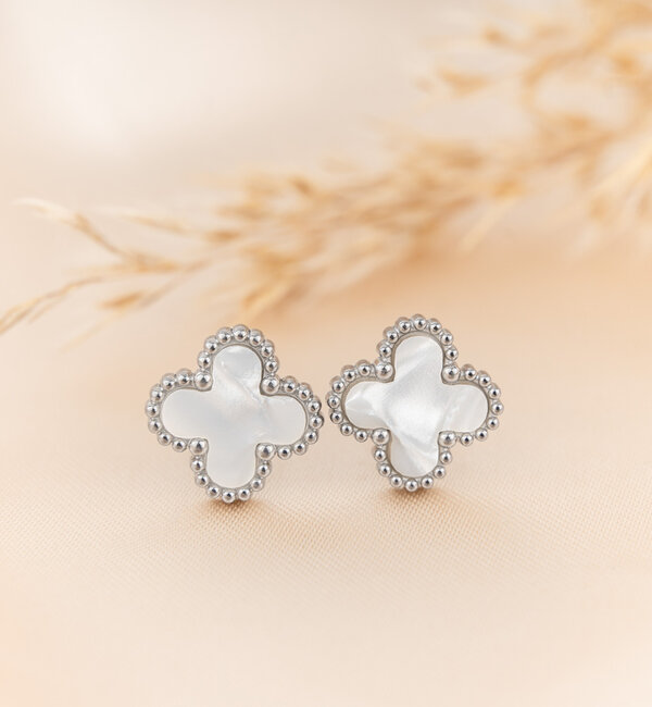 KAYA sieraden Earrings CloverWhite| Stainless Steel