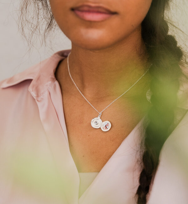 Gegraveerde sieraden Necklace with Photo 'Diamond' Round Medallion