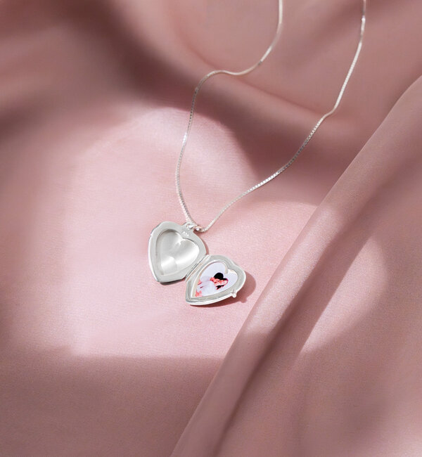 Gegraveerde sieraden Valentijn Ketting met Foto 'Vintage Heart' Medaillon