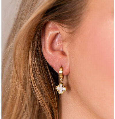 KAYA sieraden Earrings Clover | Stainless Steel - White
