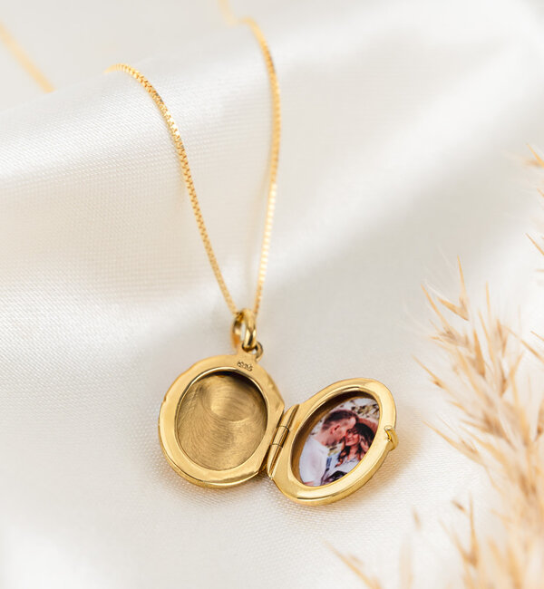 Gegraveerde sieraden Valentine's Day Necklace with Photo 'Vintage' Oval Locket