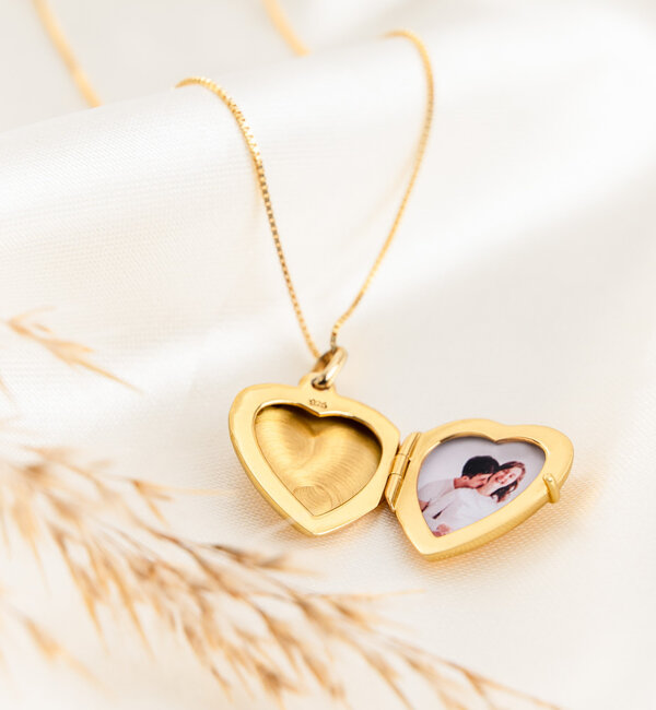 Gegraveerde sieraden Valentijn Ketting met Foto 'Vintage Heart' Medaillon
