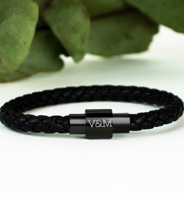 KAYA sieraden Black Leather Men's Bracelet with Zodiac Sign