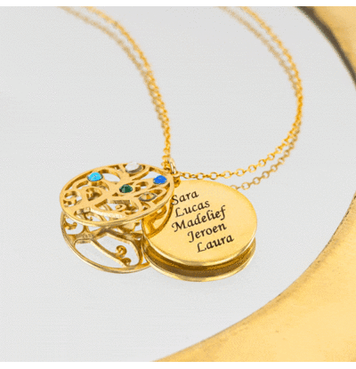 KAYA sieraden Levensboom Ketting met 5 Namen