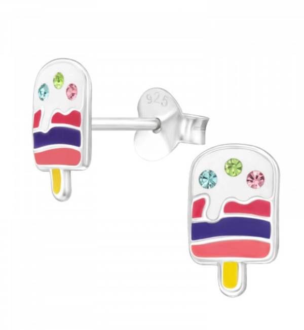 KAYA sieraden Silver Children's Earrings 'Ice Cream' with Crystals