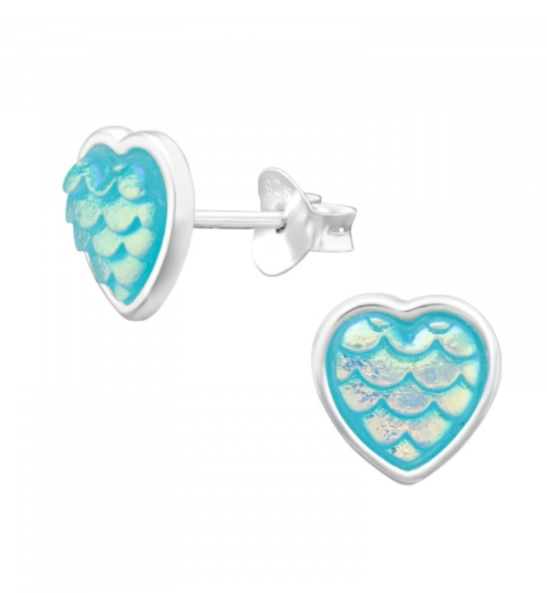 KAYA sieraden Silver Children's Earrings 'Mermaid Heart' Blue