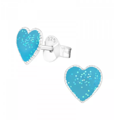 KAYA sieraden Silver children’s earrings ‘Glitter Heart’ Blue