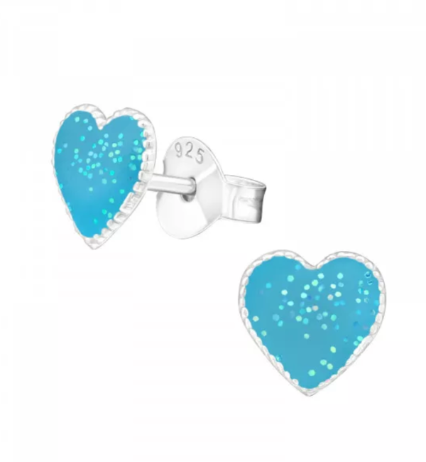 KAYA sieraden Silver Children's Earrings 'Glitter Heart' Blue