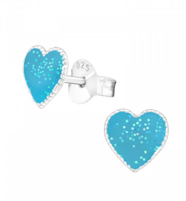 KAYA sieraden Zilveren Kinderoorbellen 'Glitter Heart' Blauw