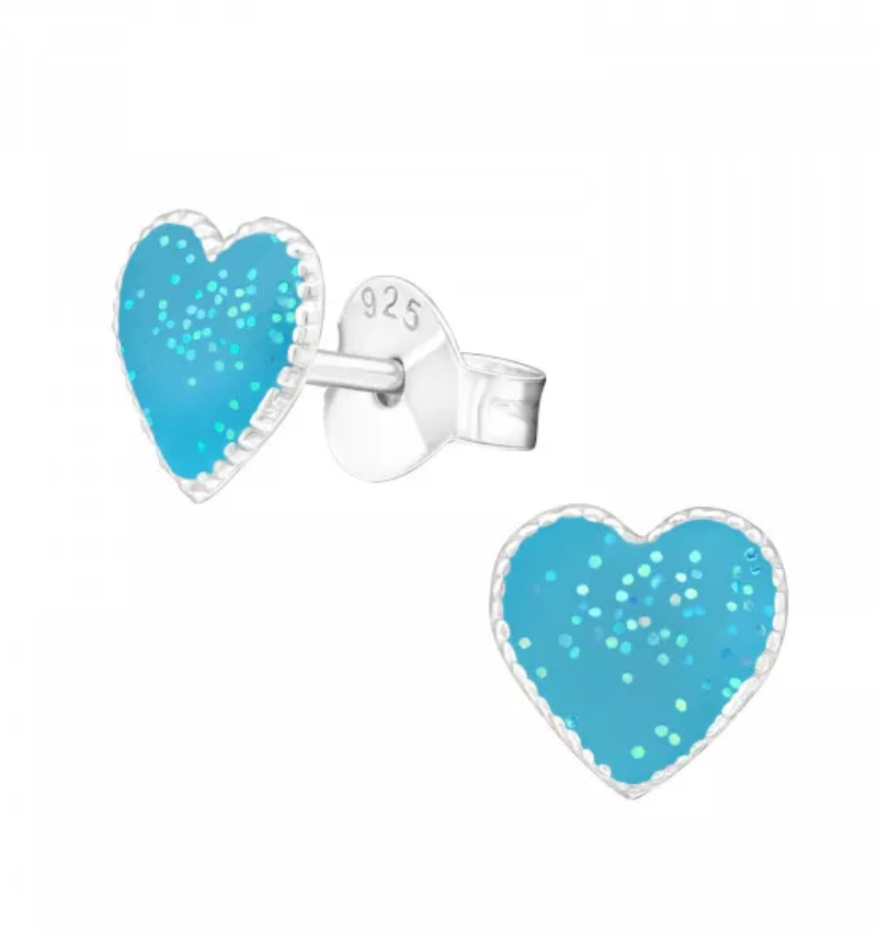 KAYA sieraden Silver Children's Earrings 'Glitter Heart' Blue