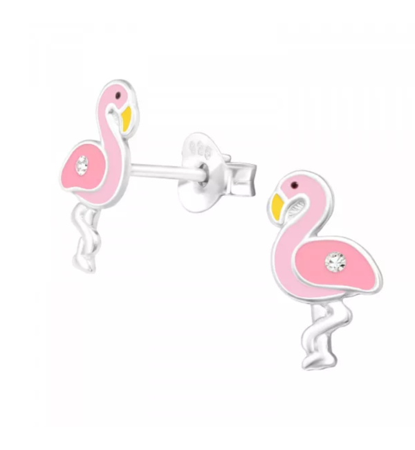 KAYA sieraden Zilveren Kinderoorbellen 'Pink Flamingo' met Kristal