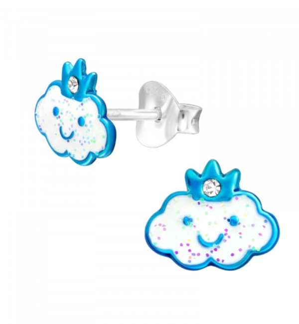 KAYA sieraden Silver Children's Earrings 'Cloud' with Glitter