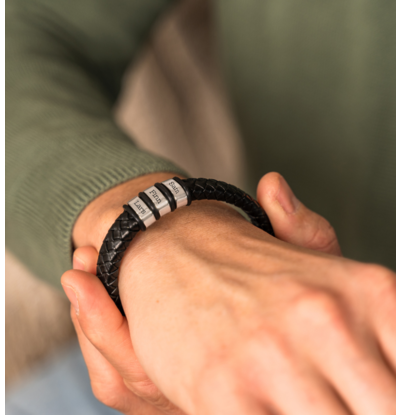 KAYA sieraden Herenarmband Leer Rock My World Zilver | Kies je Bedels