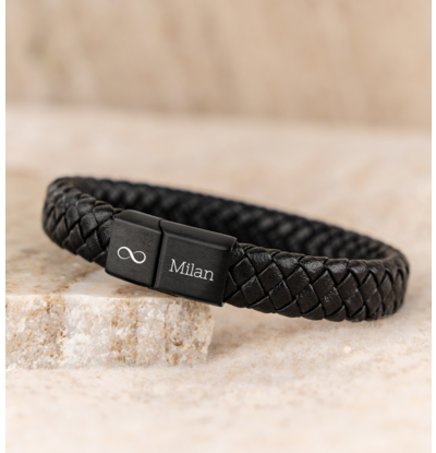 KAYA sieraden Heren Armband Leer 'Harmony' - Zwart