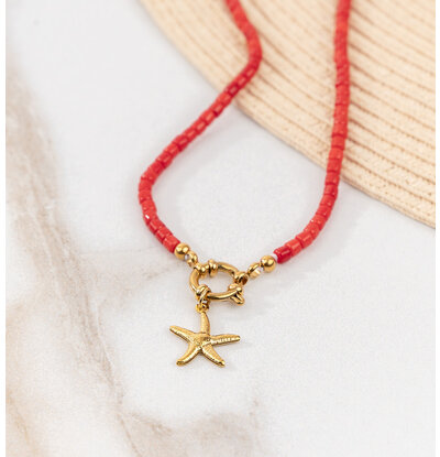 KAYA sieraden Red Necklace Coral 'Nova Pérola' | Choose your Charms | Stainless Steel