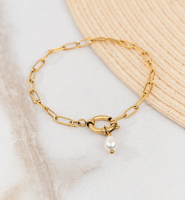 KAYA sieraden Link Bracelet with Round Lock 'Nova Perola' - Create your own | Stainless Steel