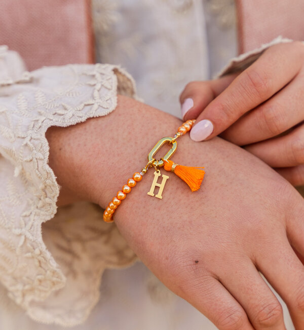 KAYA sieraden Orange Glass Beads Bracelet with Letter 'Festival Pearl' | Stainless Steel