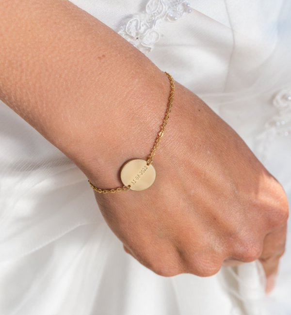 KAYA sieraden Bruids Armband 'Elegant Disc' met Gravure